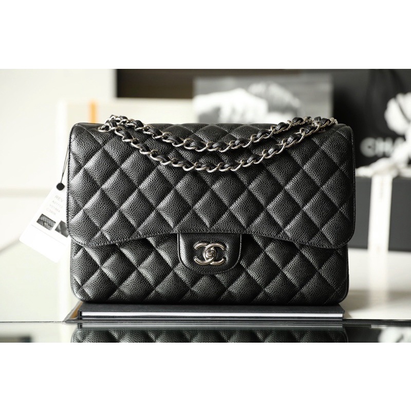 Authent!c Grade, Jumbo Classic Flap in Black Quilted Caviar Leather