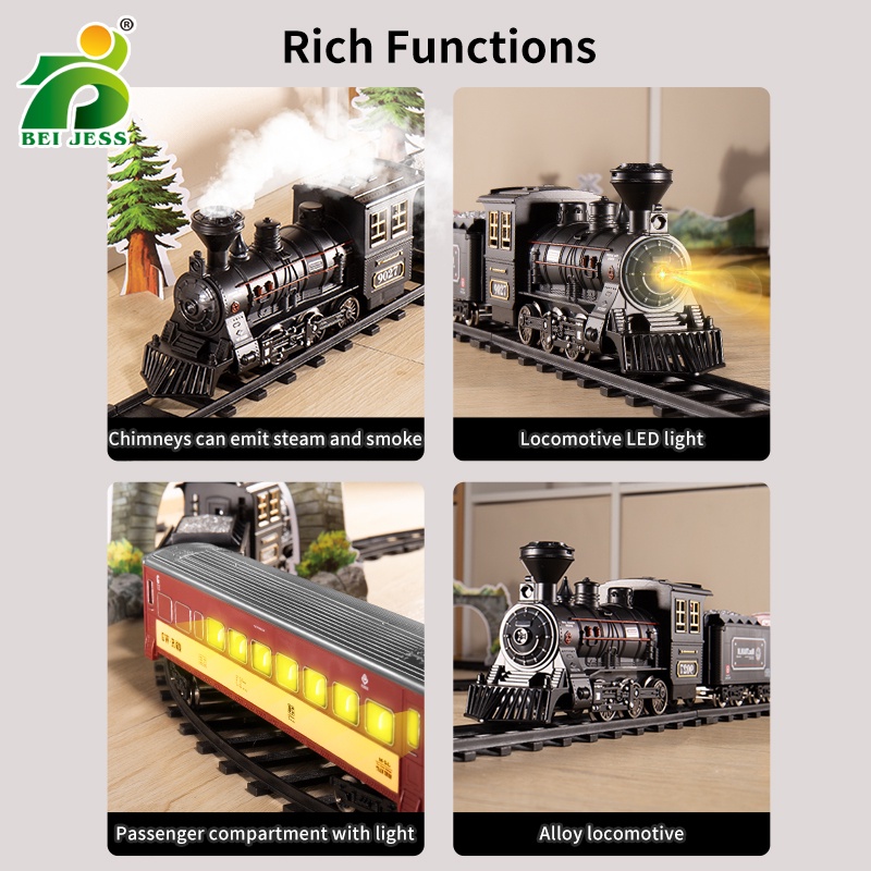 Electric Steam Spray Train Track Set Simulated Retro Alloy Locomotive ...