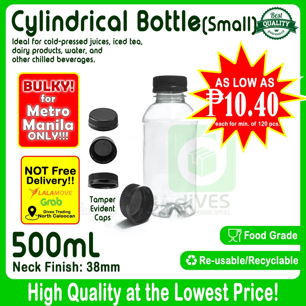 500mL Cylindrical Cylinder Round Small Bottle Cold-Fill PET Plastic ...
