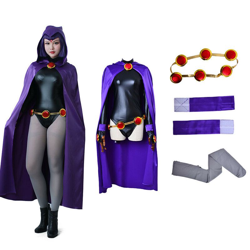 【Ready Stock】Teen Titans Super Hero Raven Cosplay Women Black Bodysuit