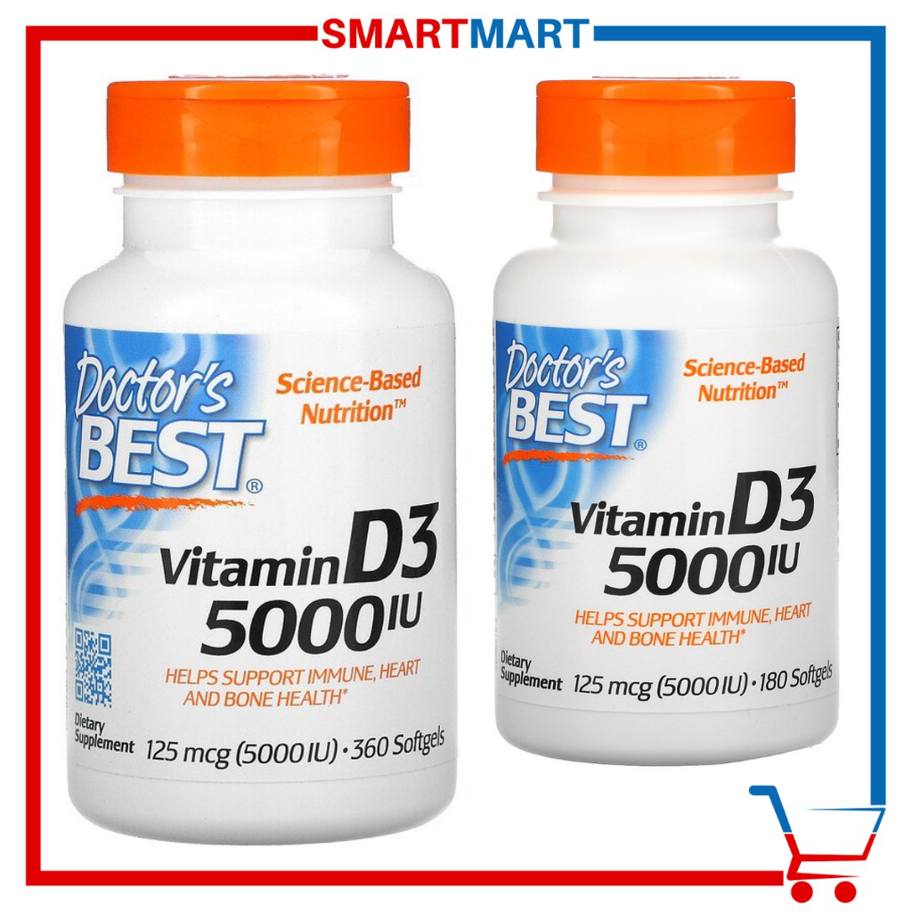 Doctor's Best Vitamin D3 5000 IU 125 mcg 180 or 360 or 720 Softgels