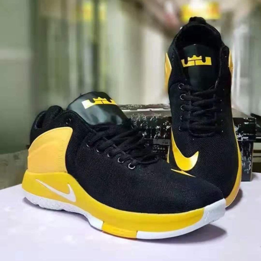 Lebron james black store and yellow shoes