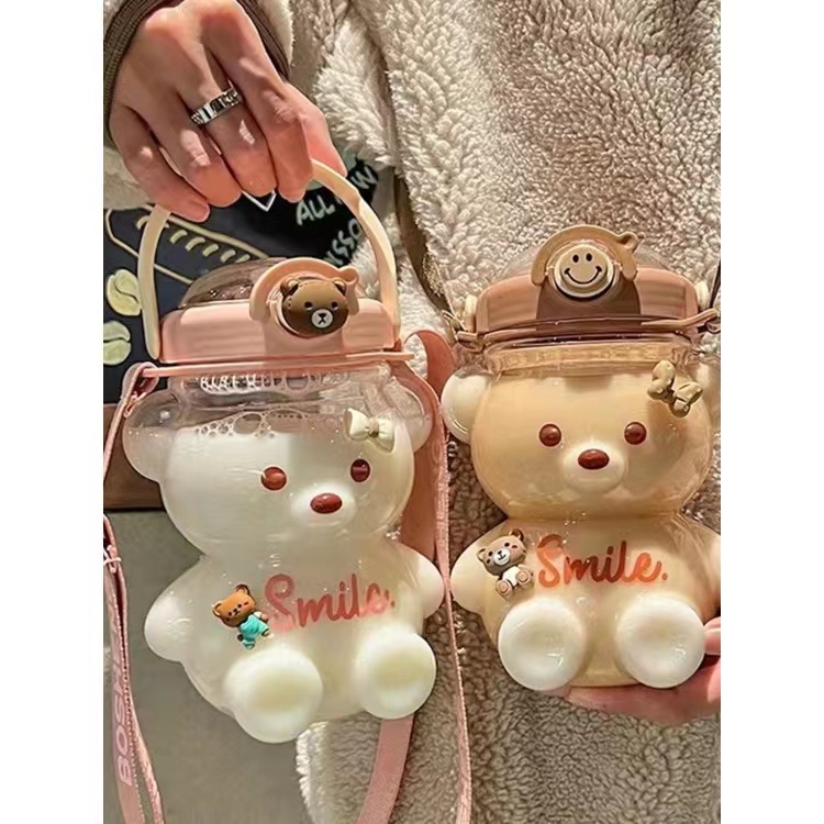Bear Water Bottle With Straw Strap Large Capacity Milk Bubble Tea Cup ...