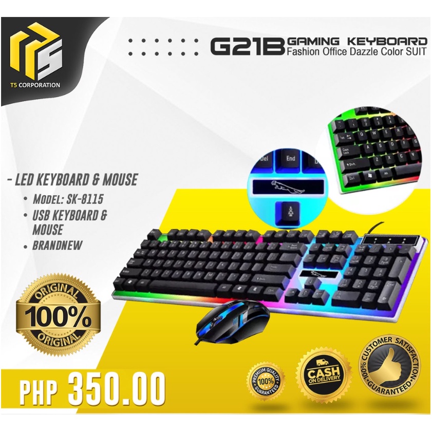 G21B Keyboard USB Wired Gaming Keyboard and Mouse Set with Lights Suit