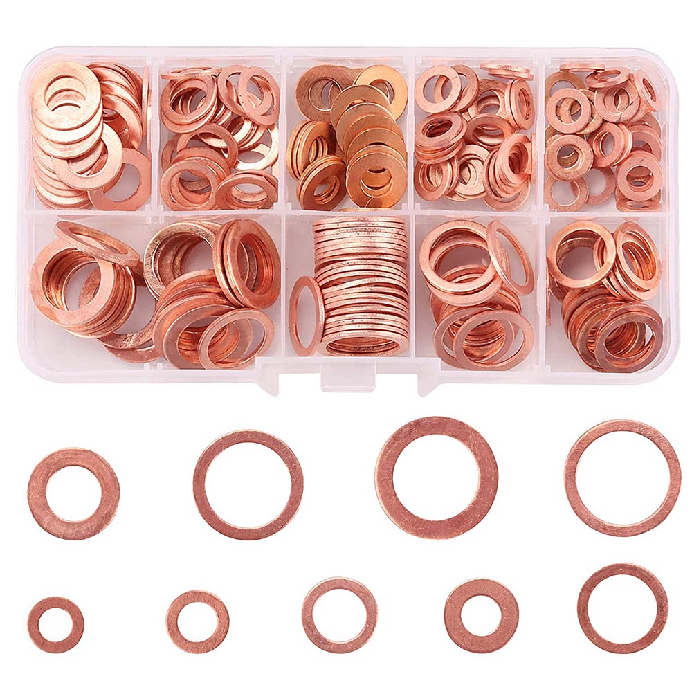 Pcs Copper Washer Gasket Nut And Bolt Set Flat Ring Seal Assortment Kit With Box M M M M