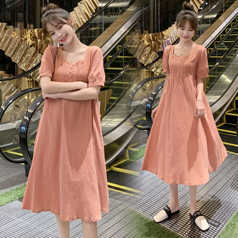 Korean Pregnancy Clothes Summer Cotton Short Sleeve Casual Loose Maternity  Dress