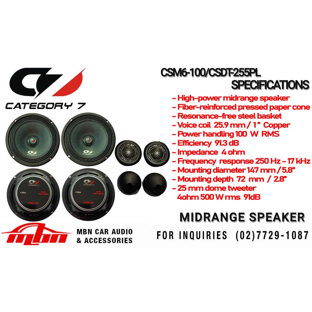 CATEGORY 7 6" Midrange Speaker 100Wrms, CSM6100 2pcs /set, CATEGORY 7