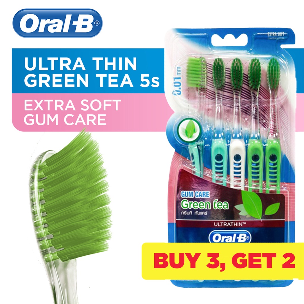 OralB Toothbrush Ultra Thin Green Tea 5s [Extra Soft Gum Care