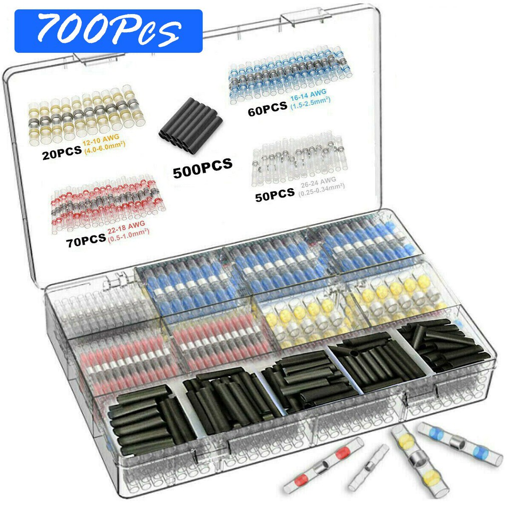 700PCS Heat Shrink Butt Wire Connectors Electrical Solder Seal Sleeves