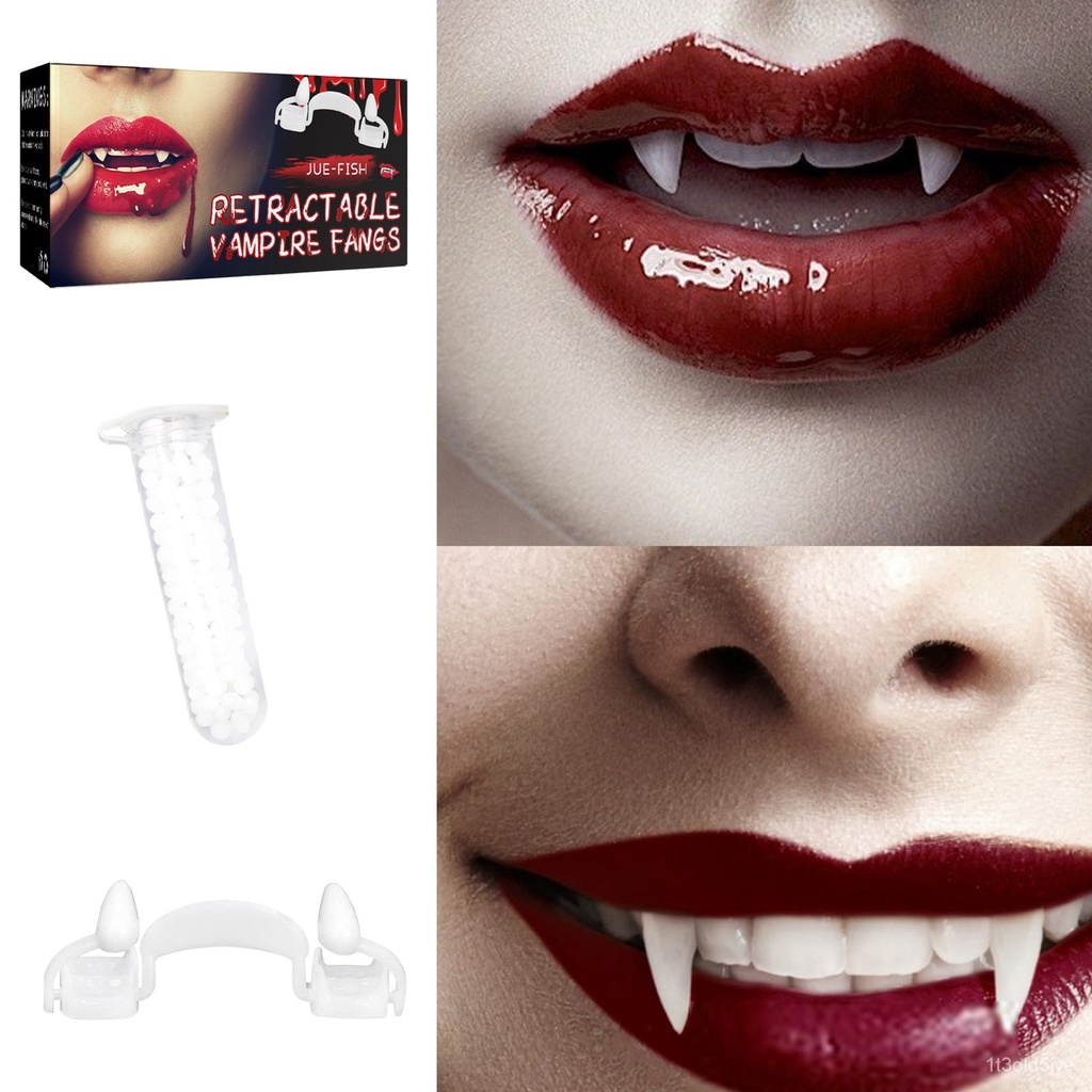 Halloween Retractable Vampire Fangs Fake Teeth Braces Kit Dentures Costume DIY Dress Up Fangs