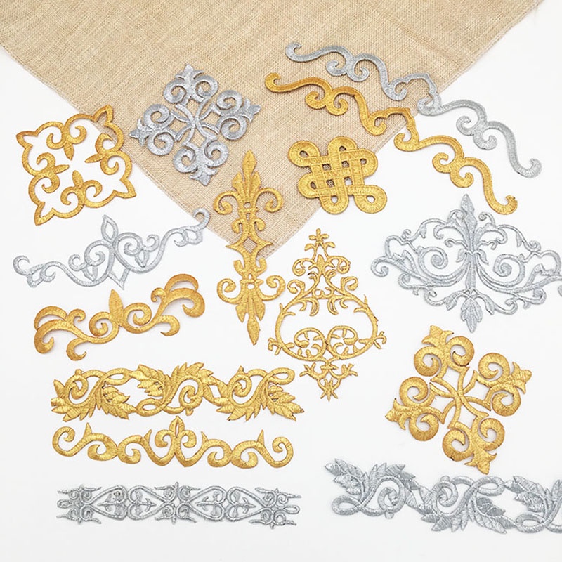 Mixed Style Gold Silver Embroidered Iron On Patch For Clothing Badge ...