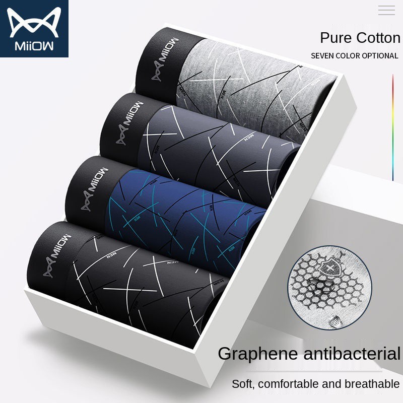 MiiOW Genuine Men's Underwear Pure Cotton Graphene Antibacterial Boxer ...