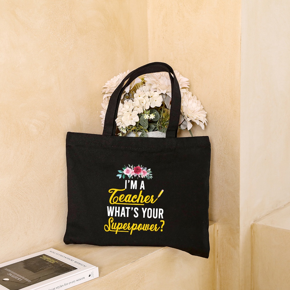 I'm A Teacher Print Black Zipper Canvas Bag Fashion Tote Bags Teacher