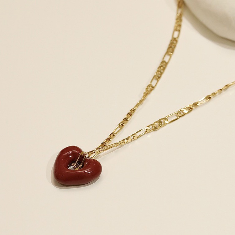 Korean Red Heart Pendant Necklace Luxury Collarbone Chain Jewelry ...