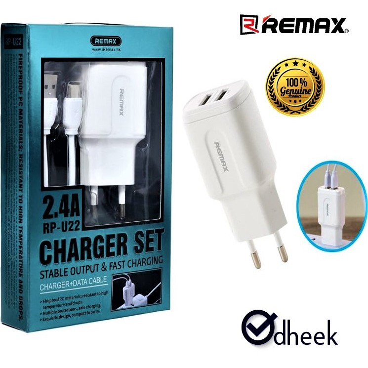 Charger Remax RP-U22 Set Dual Port USB Cable Micro USB & Type C Cable ...