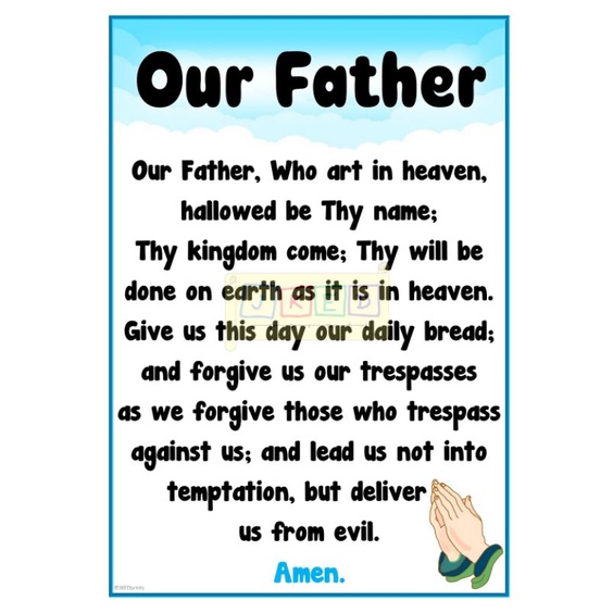 Prayers Chart for kids (Our Gurdian Angel, Hail Mary, Our Father etc ...