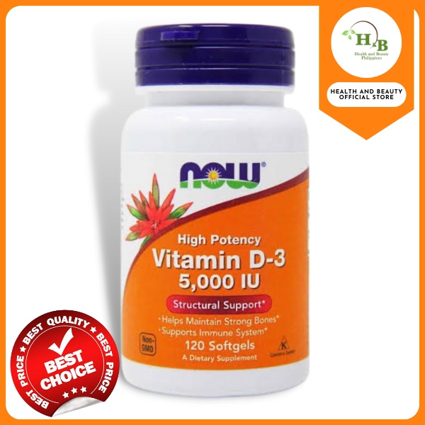 Authentic Now Foods Vitamin D3 5000iu High Potency 120 softgels