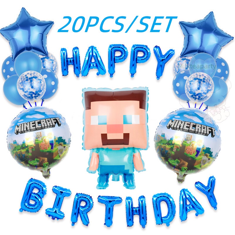 20pcs Minecraft Balloons Party Decorations Birthday Banner Steve