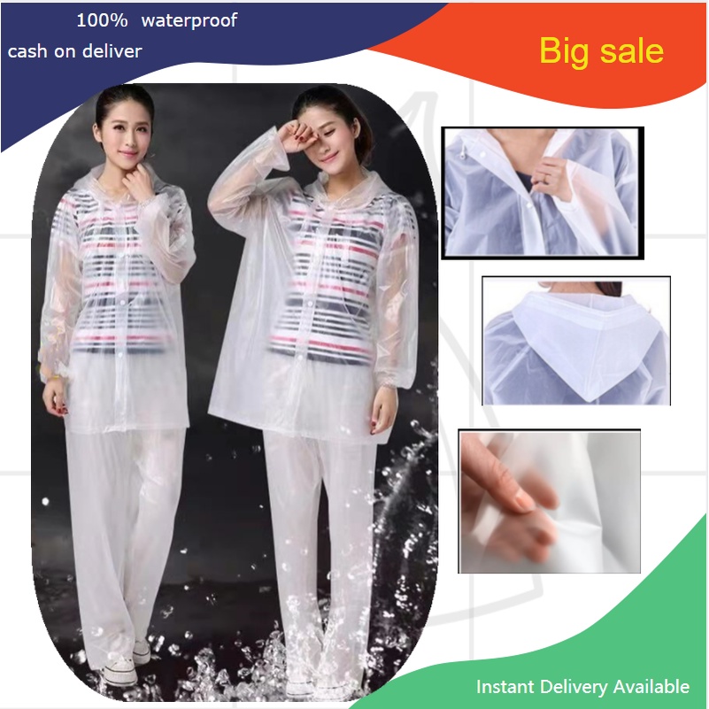 Stylish see-through white thin split raincoat rain pants set fashion ...