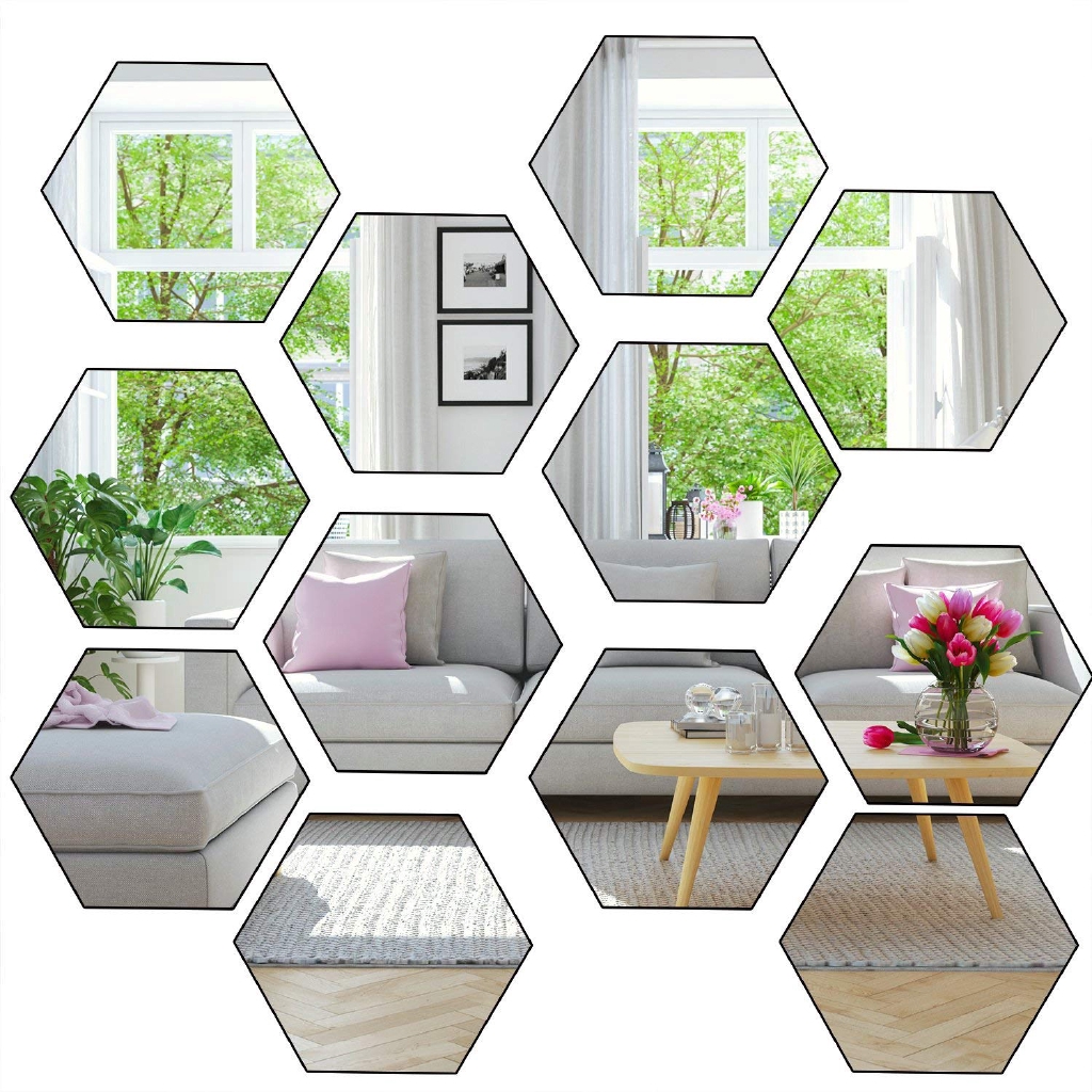 mini】12 Pcs 3D Mirror Hexagon Removable Acrylic Wall Sticker ...