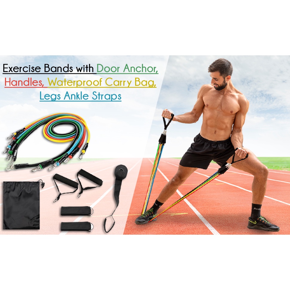 RESISTANCE BANDS SET 11PCS EXERCISE BANDS PORTABLE TONING TUBES WITH DOOR ANCHOR FOAM HANDLES