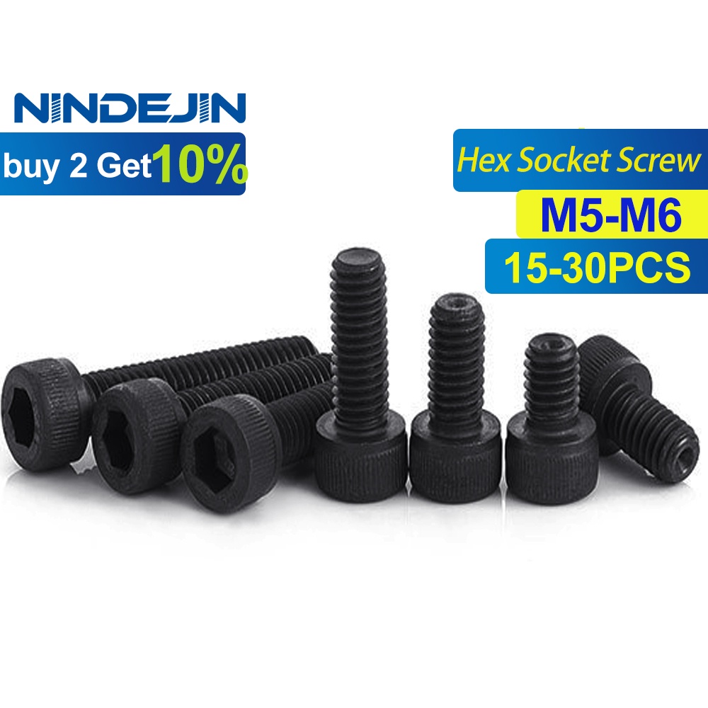 Nindejin 15 30pcs Hexagon Hex Socket Cap Head Screw Bolts M5 M6 129 Grade Carbon Steel Allen 4953