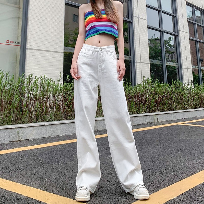 White soft denim wide-leg pants women's summer 2022 new high-waist