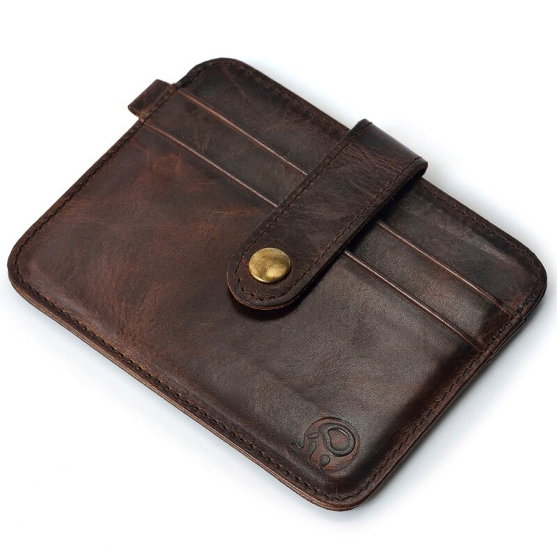 Men Genuine Leather Minimalist Slim Wallet Small Credit Card Purse Mini  Money Bag Pouch