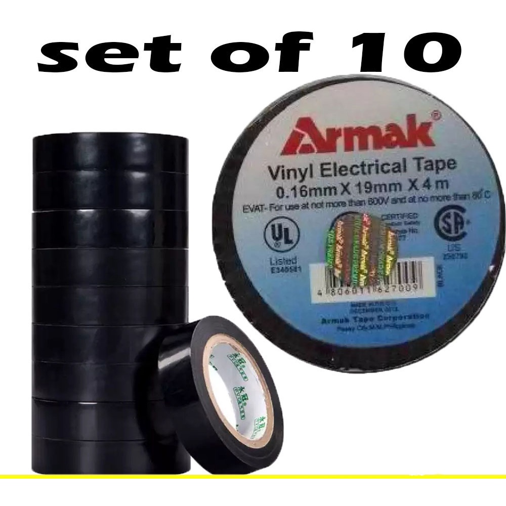 Armak ( 4m ) Set Of 10 Vinyl Electrical Tape 0.16mm X 19mm X 4m BLACK ...