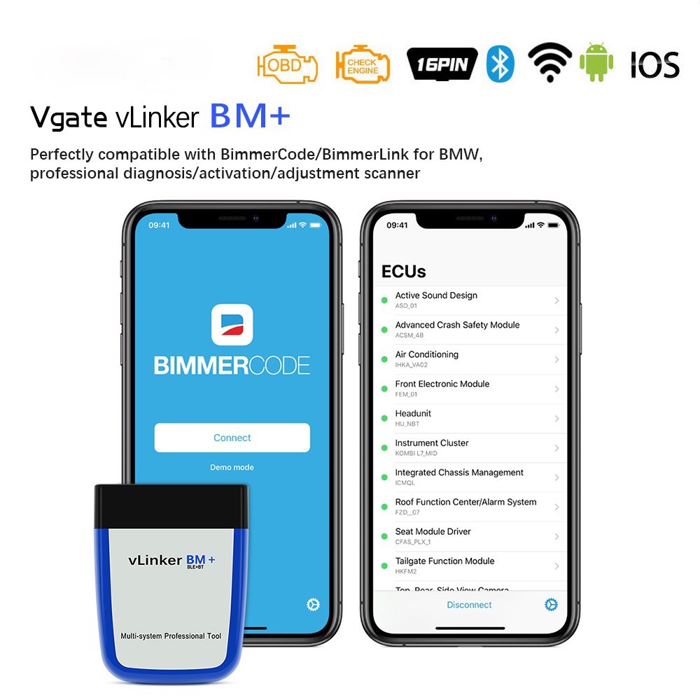 Vgate vLinker BM+ ELM327 OBD 2 OBD2 For BMW Bimmercode Scanner ...