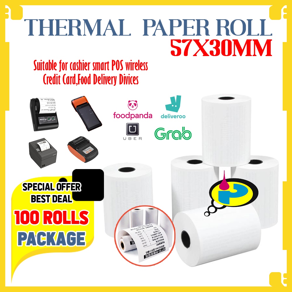 100 roll Foodpanda Thermal Paper Credit Card Paper size 57mm x 30mm
