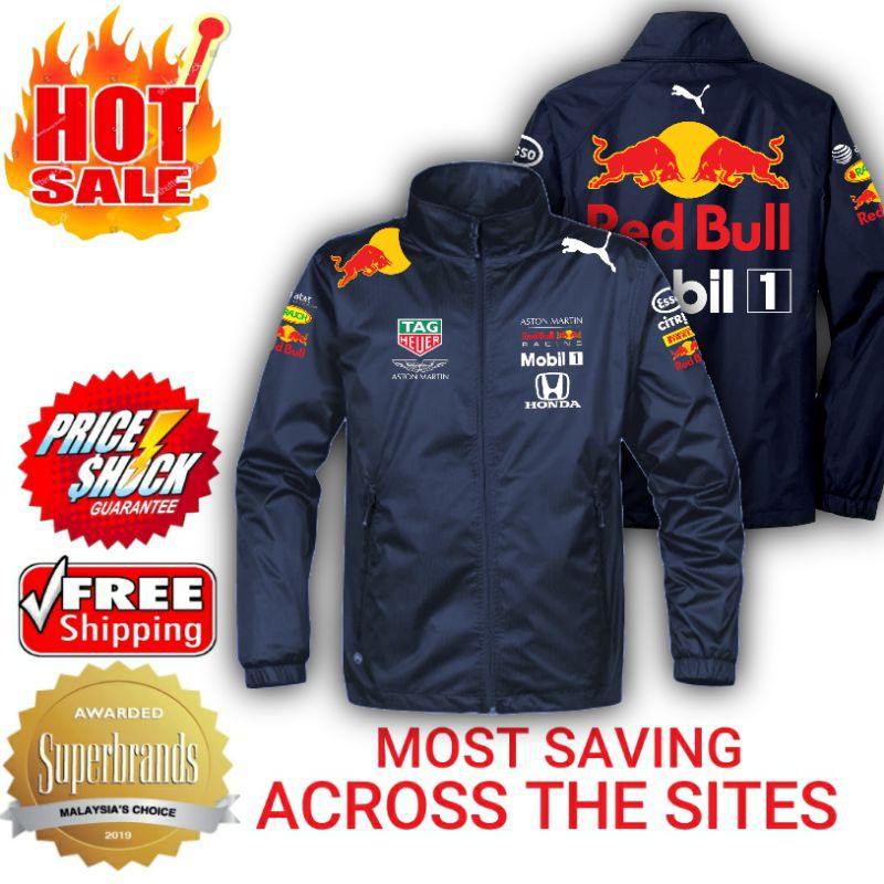 F1 2020 Red Bull Aston Martin Honda Racing Team Long Sleeve Full Zipper Windbreaker Rain Jacket