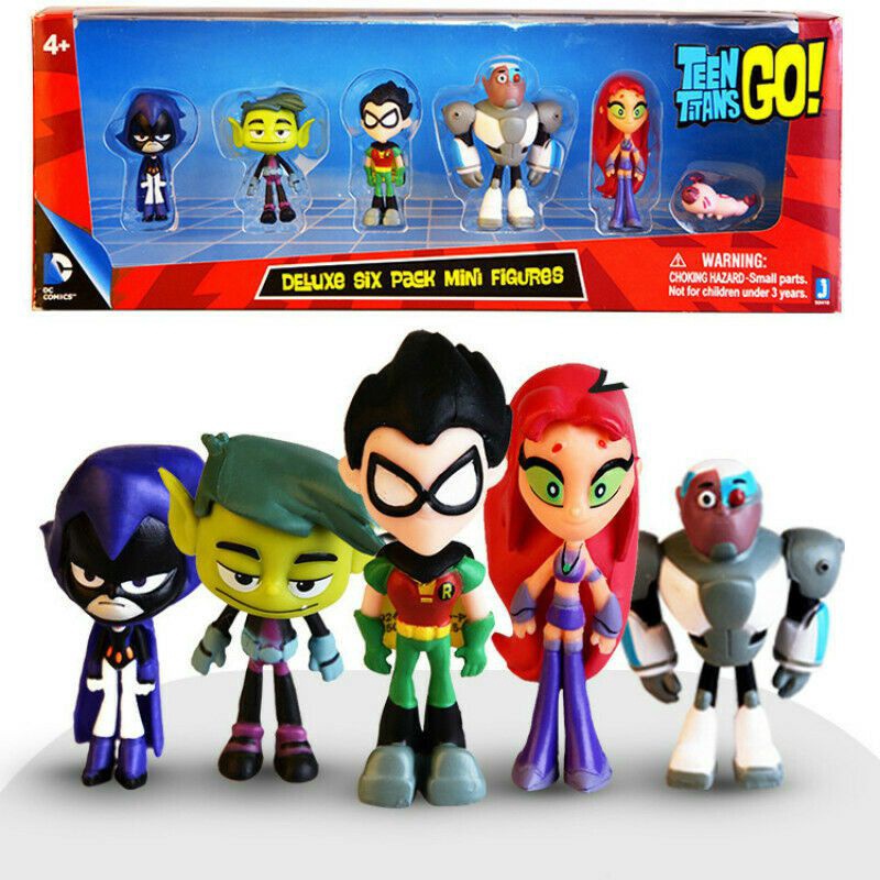 【Ready Stock】6pcs/set Teen Titans Go Action Figure Robin Raven Beast Boy  Starfire Mini Figurine Toys Gifts