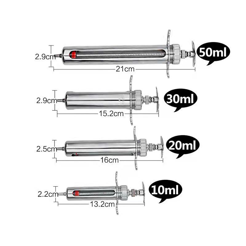 1Pcs 10/20/30/50ml Syringe Stainless Steel Veterinary Metal Pig, Cattle ...