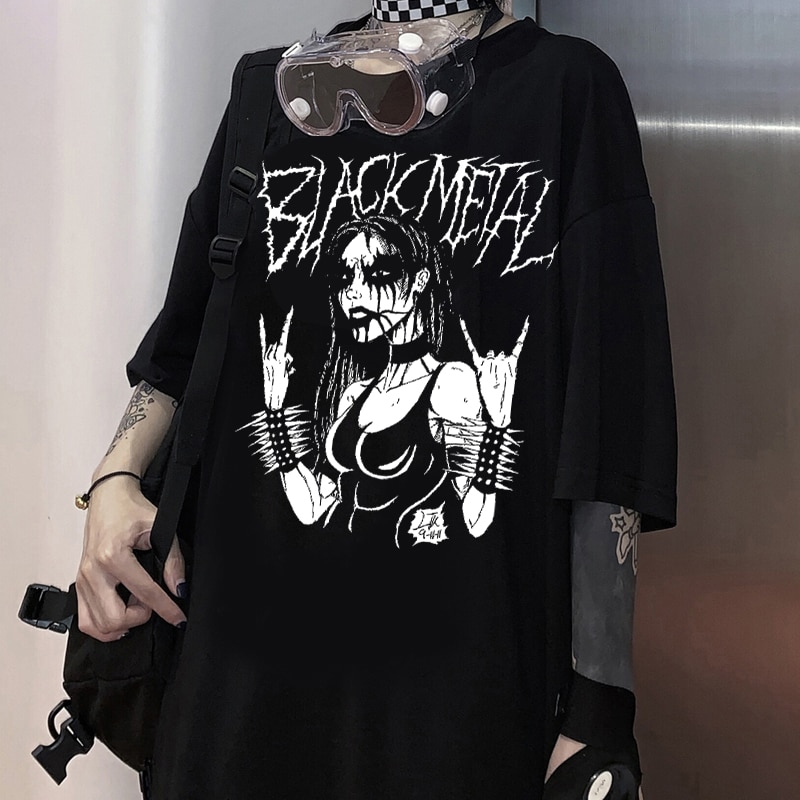 Y2K Black Metal Tshirt Edgy Metal Rock Tee Grunge Dark Gothic