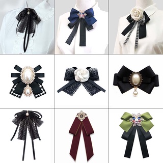 Elegant Pearl Bow Neckties Korean Houndstooth Brooch Vintage Palace Ribbon  Ties Neckties Women's Shirt Dress Accessories