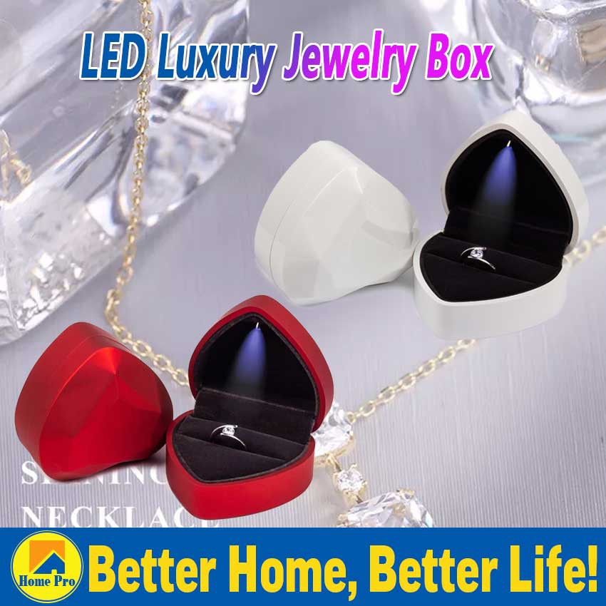 LED Ring Box Light HeartShaped Wedding Ring Box With Display Storage