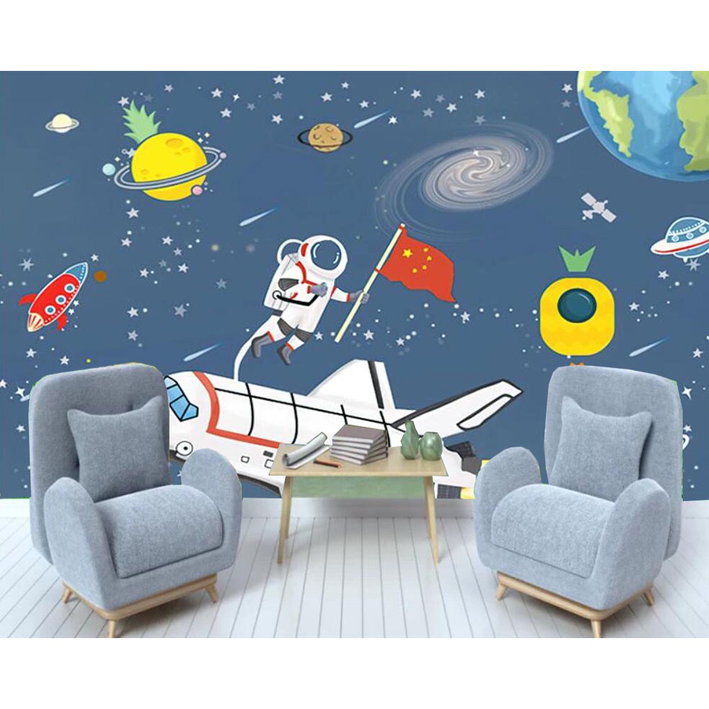 Custom Cartoon plane astronaut planet wallpaper mural,living room tv ...