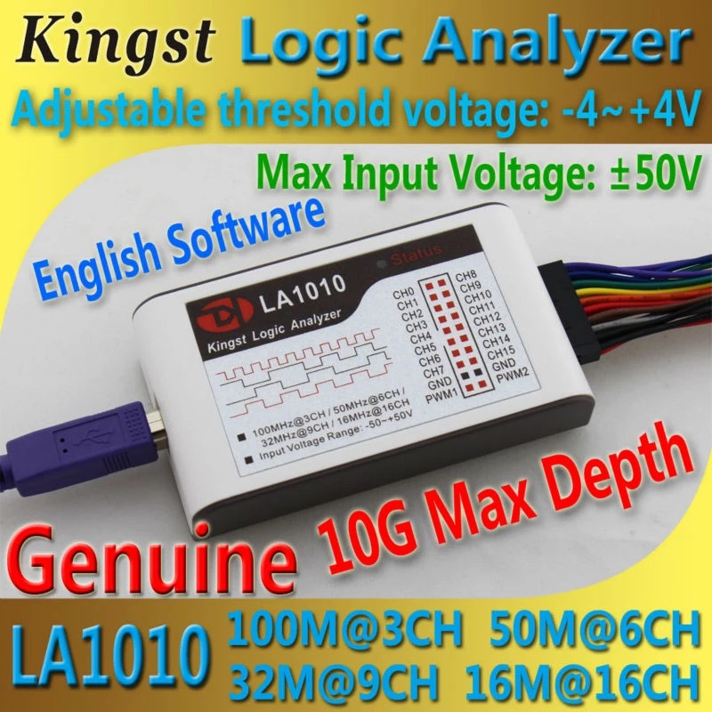 LA1010 USB Logic Analyzer 100M max sample rate 16Channel 10B samples ...