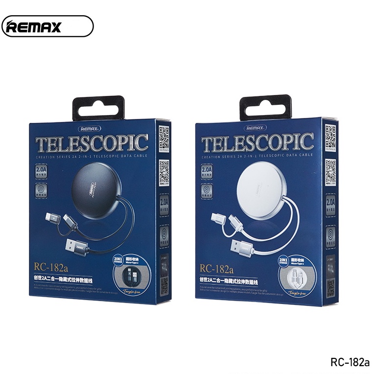 Remax 2in1 Telescopic Data Cable Pull and Use for IPh and Micro Type C ...
