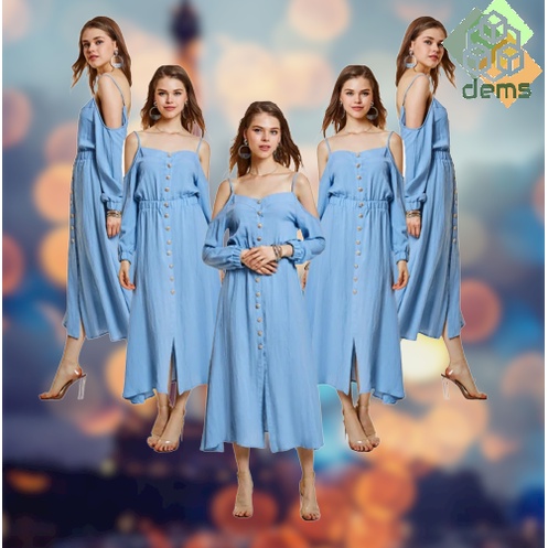 FASHONABLE KOREAN STYLE BUTTON DOWN BAKUNA SLEAVES SOFT DENIM MAXI DRESS HIGH QUALITY Shopee Philippines