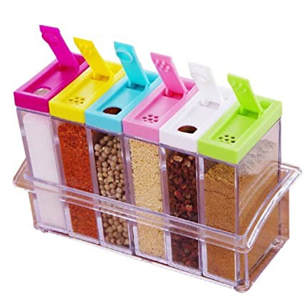 Transparent Plastic 6pcs Seasoning Set Box Kitchen Condiment Storage ...