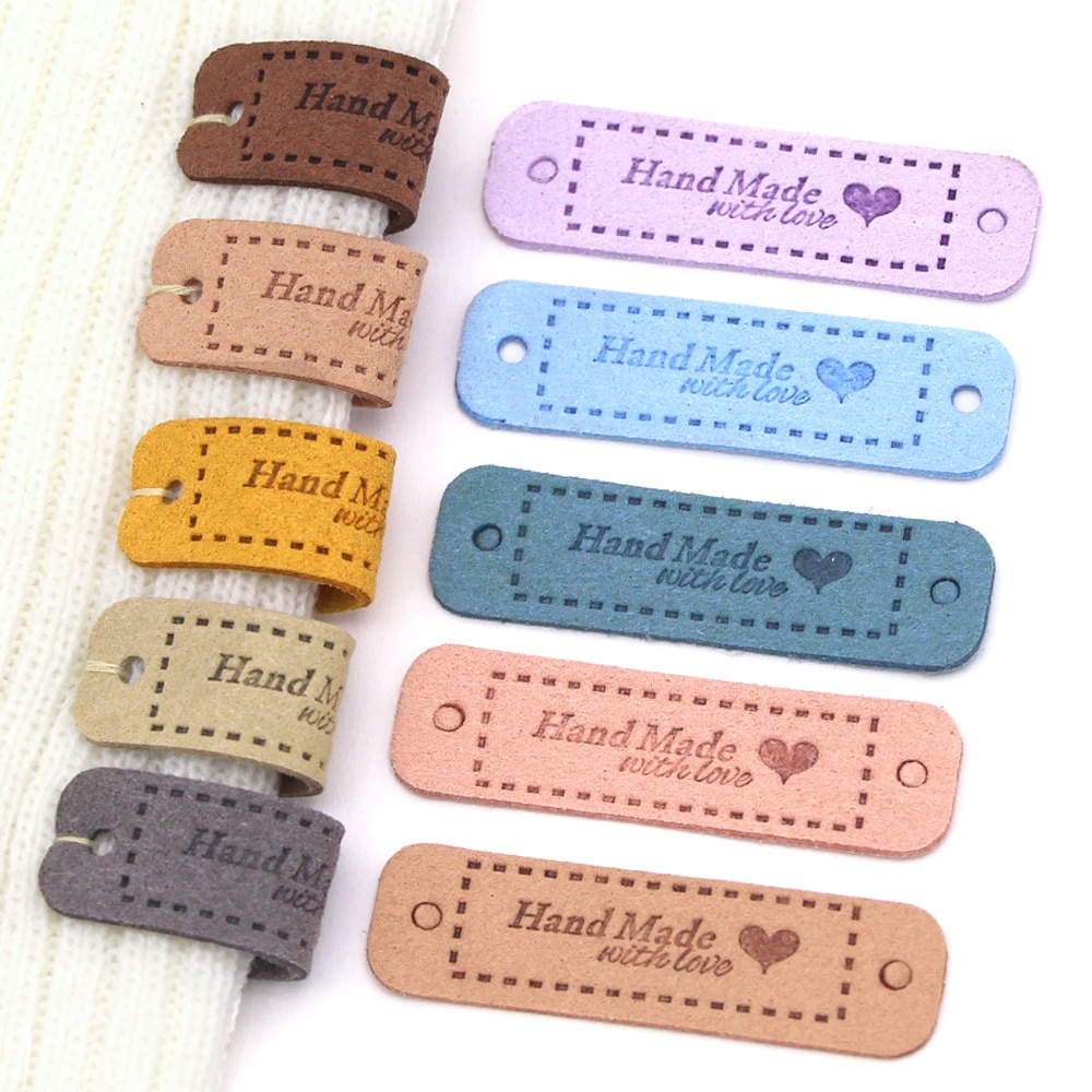 50Pcs Hand Made With Love Labels Tags For Clothes Handmade PU Leather