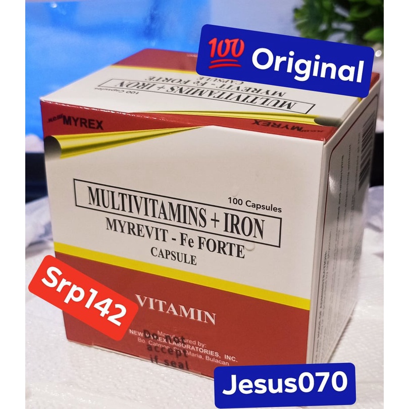MYREVIT Fe Forte (Multivitamins + IRON) 100 Capsules FDA Reg No DRP