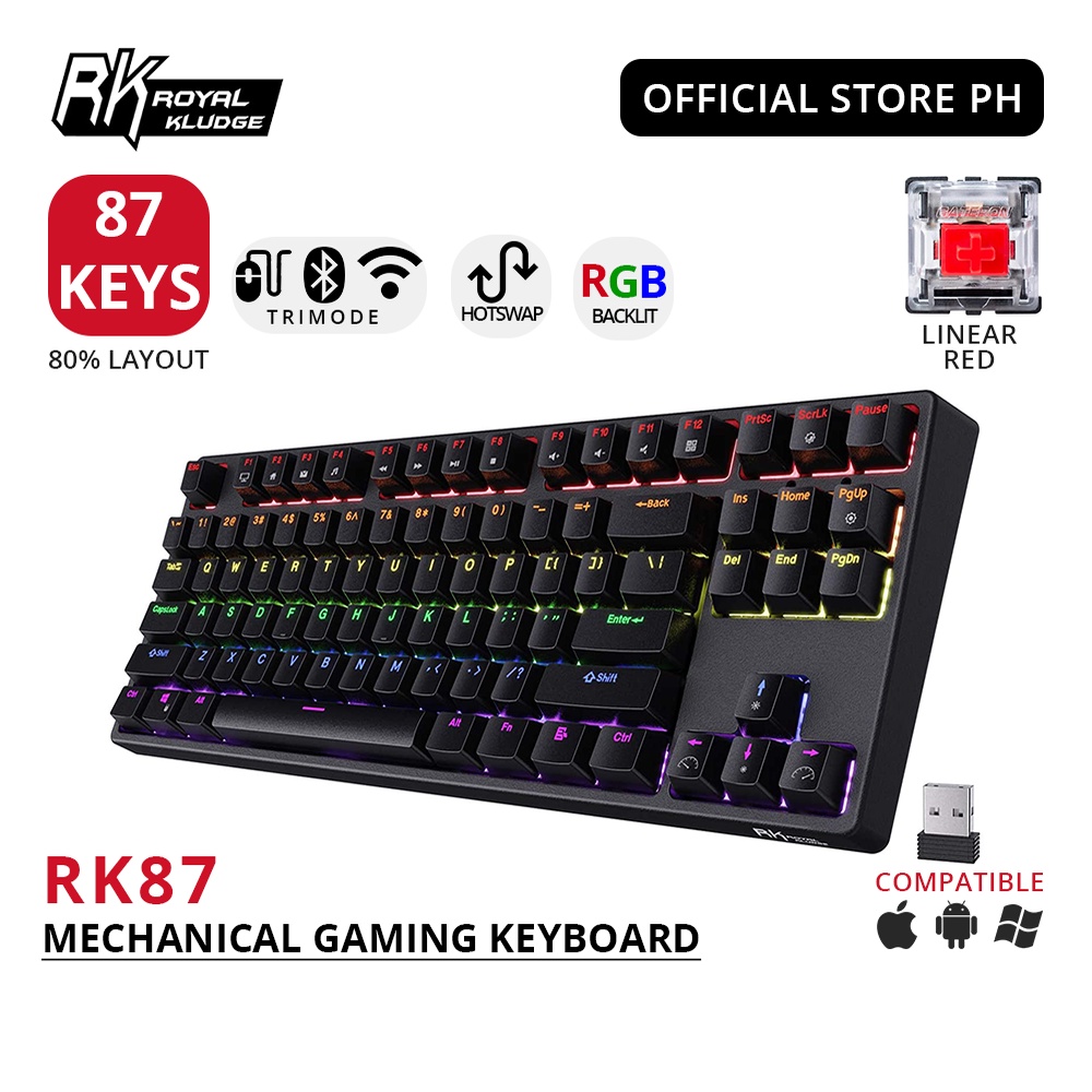 Rk Royal Kludge Rk87 Wireless Bluetooth Wired Mechanical Keyboard ...