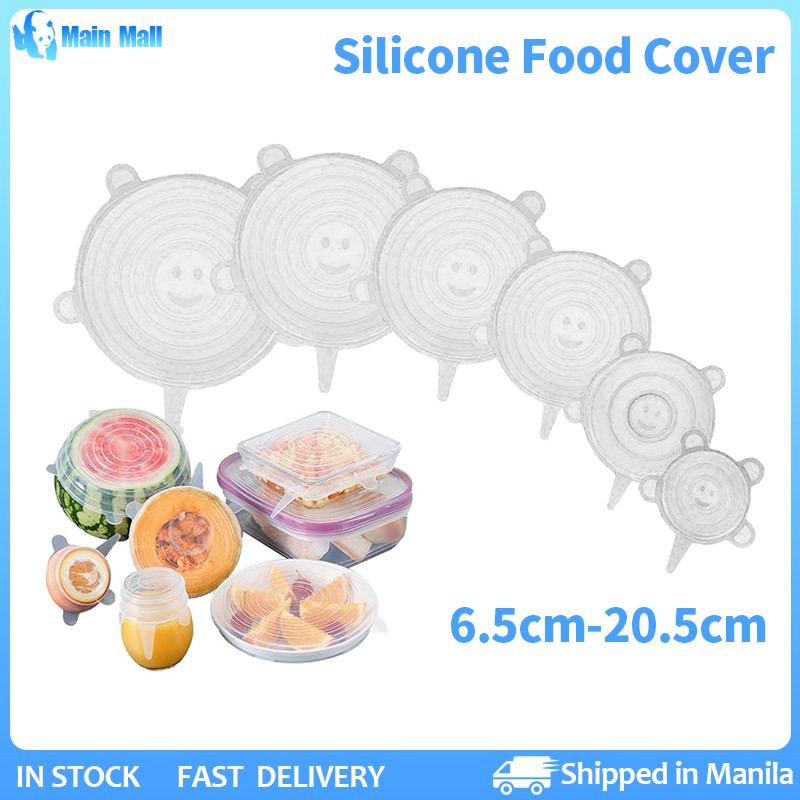 6Pcs Reusable Silicone Food Cover Cap Universal Silicone Lids Wrap ...