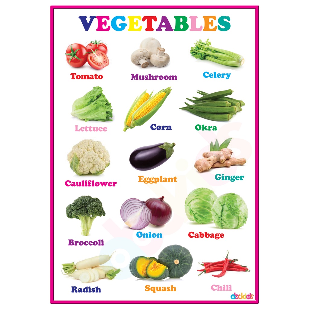 Fruits and Vegetables Learning Materials and Educational Charts For ...