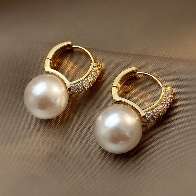Gold Plated With Pearl Contemporary Hoop Earring For Women