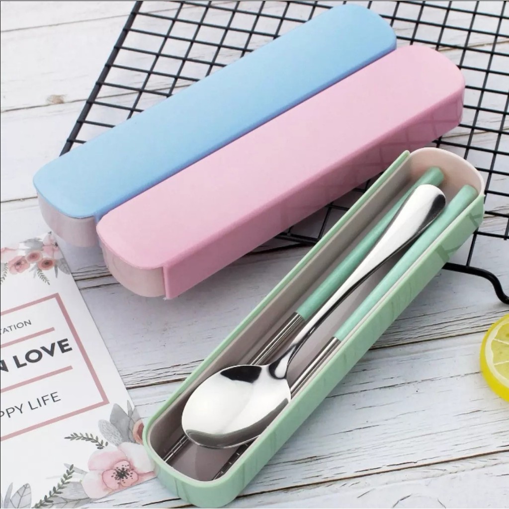 Cute 3IN1 Chopsticks Spoon Fork and Stainless Steel Utensils w/Box ...