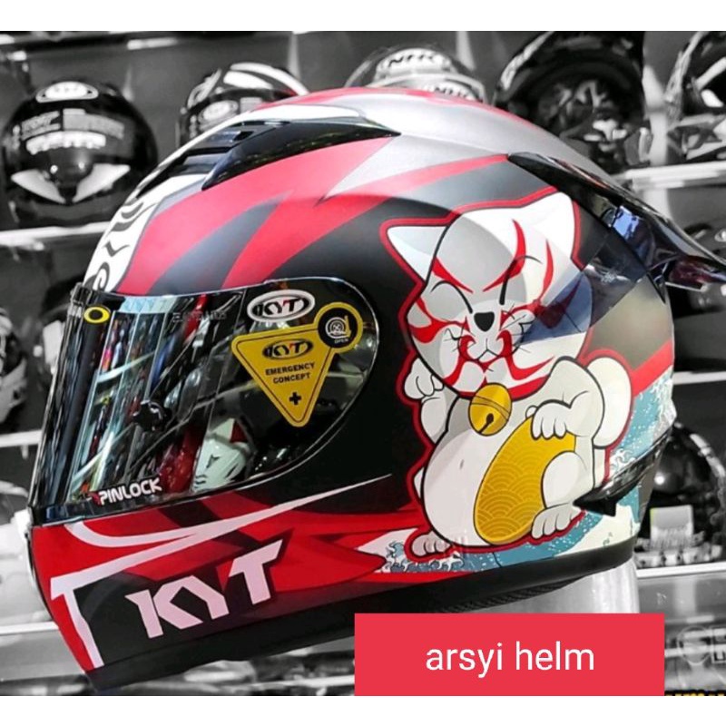 KYT R10 HELMET WITH KABUKI MOTIF, WHITE CAT, RED & DOFF, HANDSOME ...